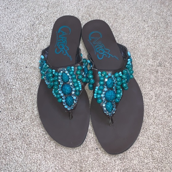 Carlos Santana Turquoise and Brown Beaded Sandals - Picture 2 of 10